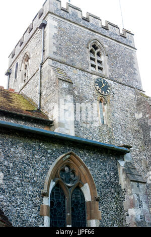 The church clock tower of St. Mary`s Parish Church, Wendover, Bucks, UK, Stock Photo